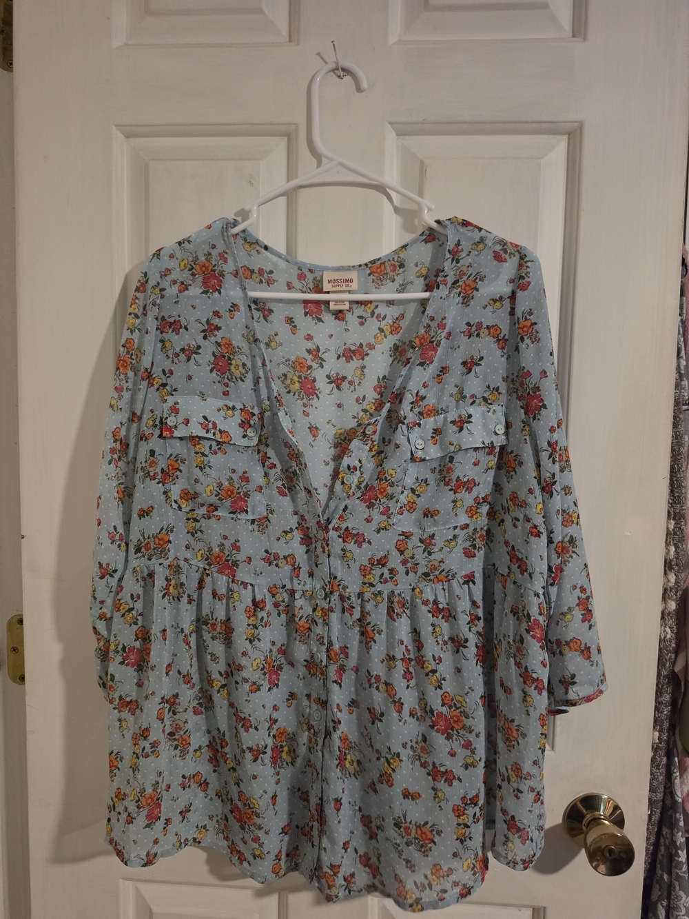 Mossimo Supply Co. Sky Blue Floral Button-Front Top